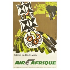 Original-Vintage-Reiseplakat Air Afrique Upper Volta Burkina Faso Afrika Kunst