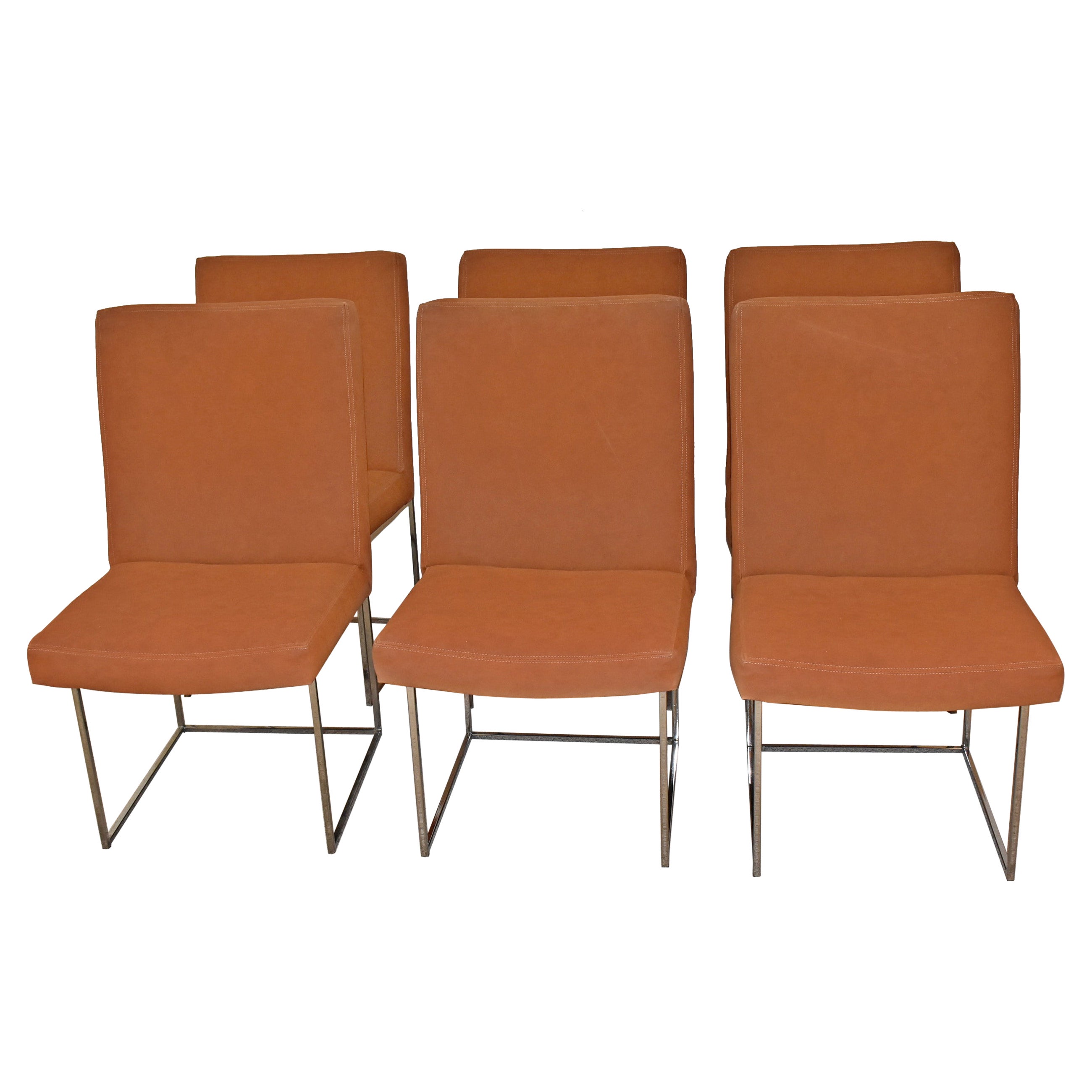 Sechs verchromte Thayer Coggin-Esszimmerstühle entworfen von Milo Baughman