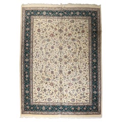 Großer elfenbeingrüner indischer Vintage-Raumteppich