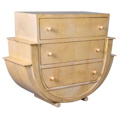 Retro Curvy Deco Style Italian Three Drawer Parchment Covered Chest