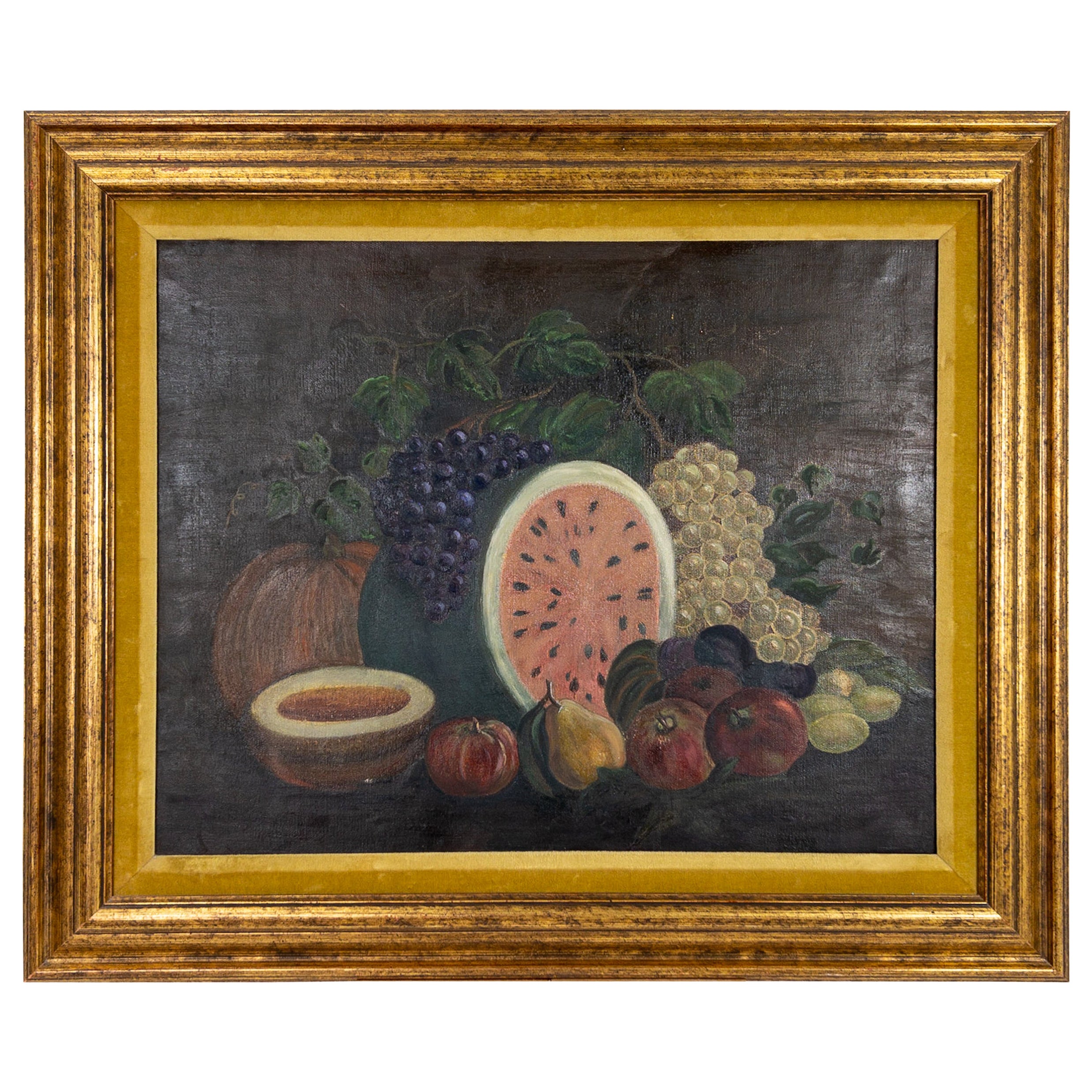 19th Century Watermelon Painting in Gilt Frame For Sale