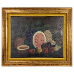 Antique 19th Century Watermelon Painting in Gilt Frame