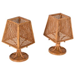 Pair of Midcentury Italian Table Lamps in Wicker and Rattan, 1960s