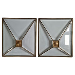 Used Set of Two Rare Art Deco Windows, Faceted Glass and Brass, Austria, 1930s