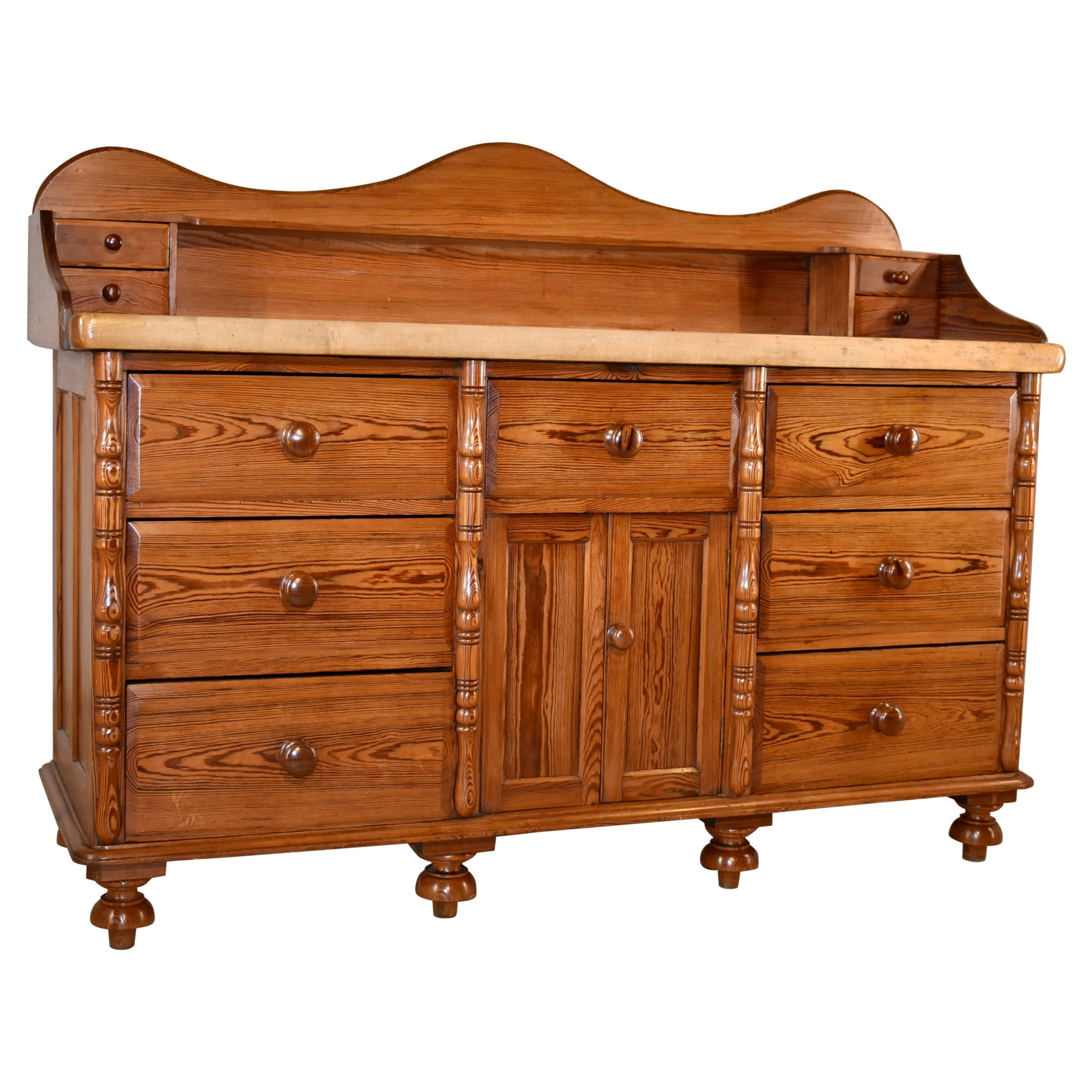19th Century Pitch Pine Sideboard with Sycamore Top For Sale