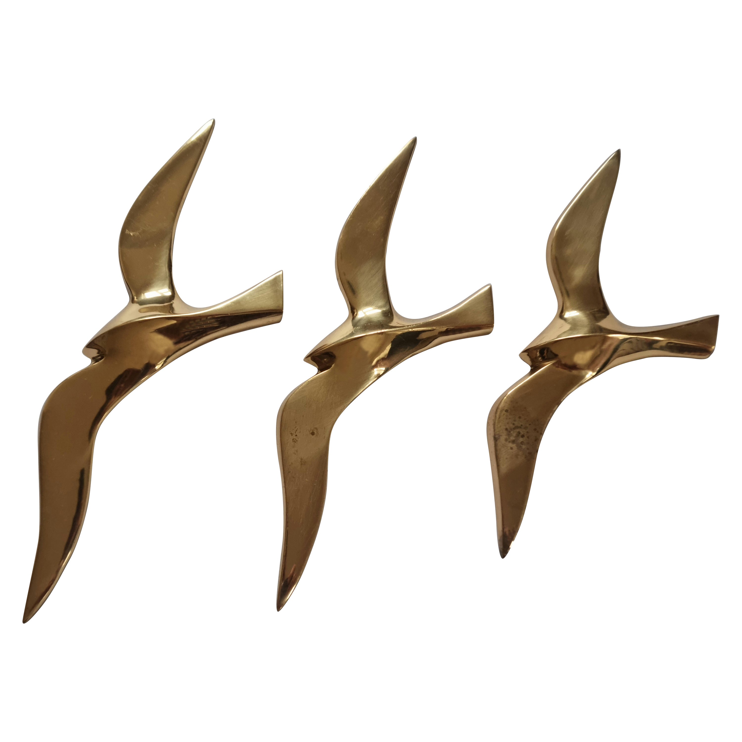 Set of Three Wall Brass Decor Sculptures of Seagulls, Austria, 1960s For Sale