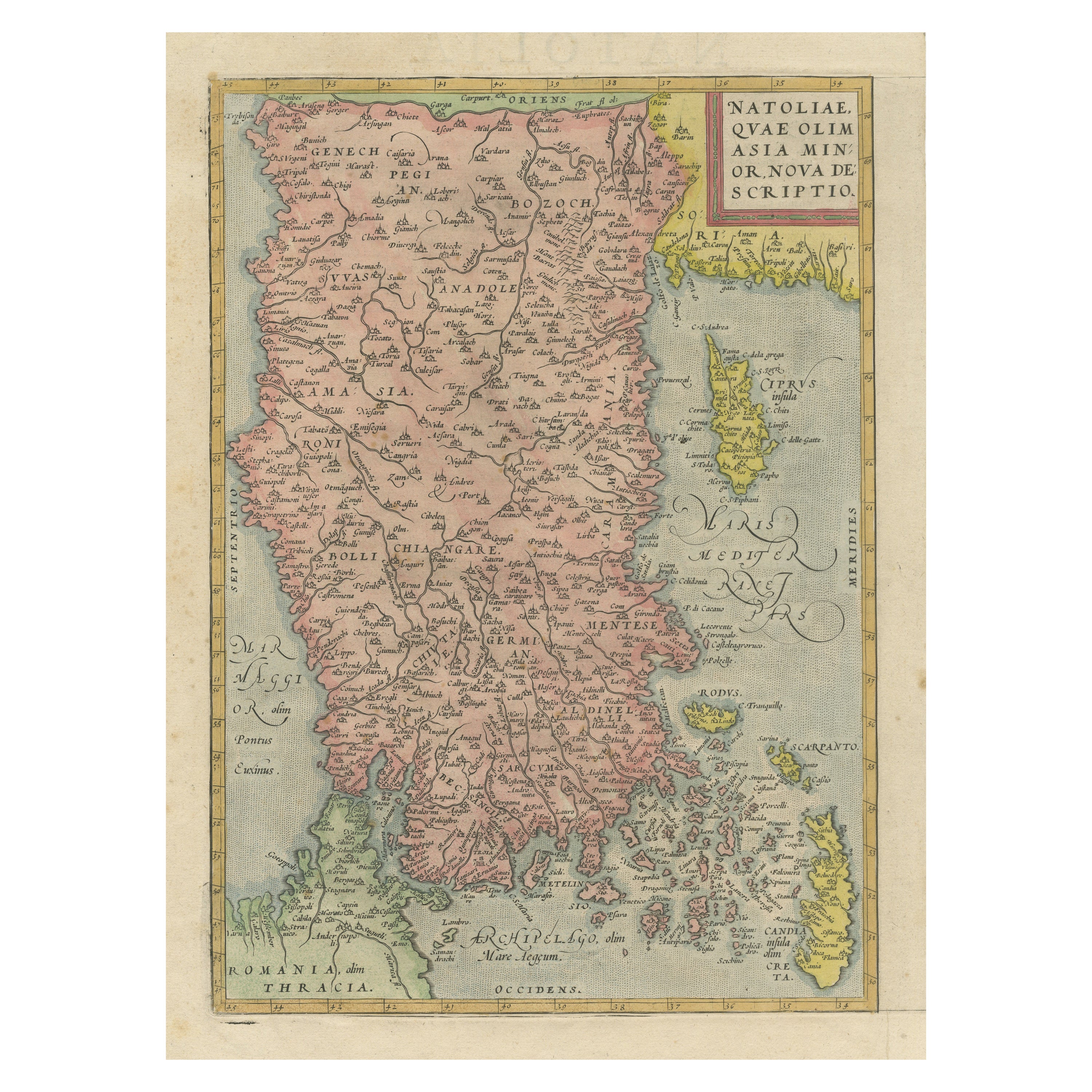 Carte ancienne d'Asie mineure, de Cyprus et de la Méditerranée orientale