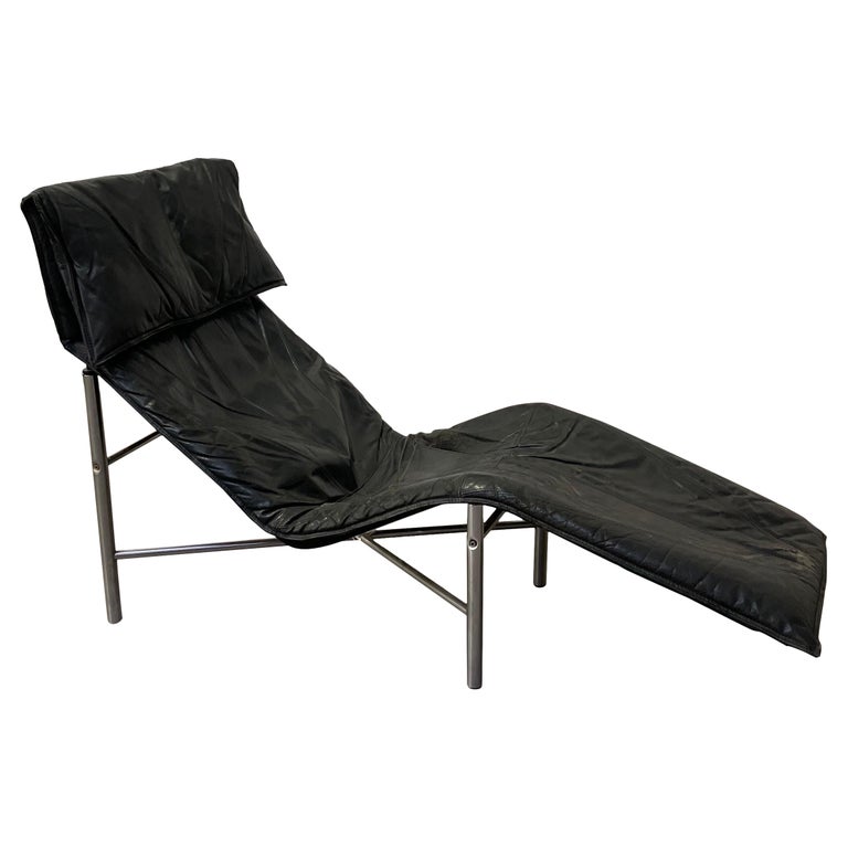 Black Leather ‘Skye’ Chaise Longue by Tord Björklund, Ikea Sweden 1970s