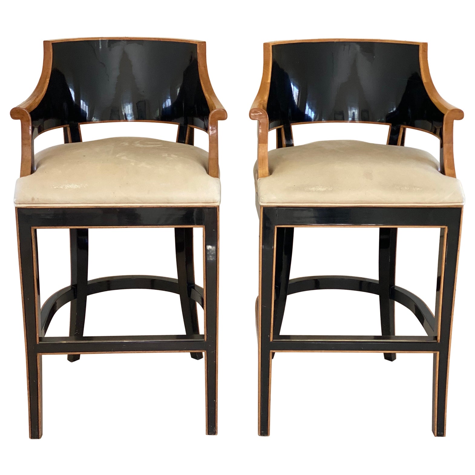 Pair of Gregorius Pineo 'Betty Bar Stool' in Light Walnut & Ebony Finishes For Sale