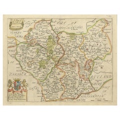 Original Antique Map of Leicestershire, England