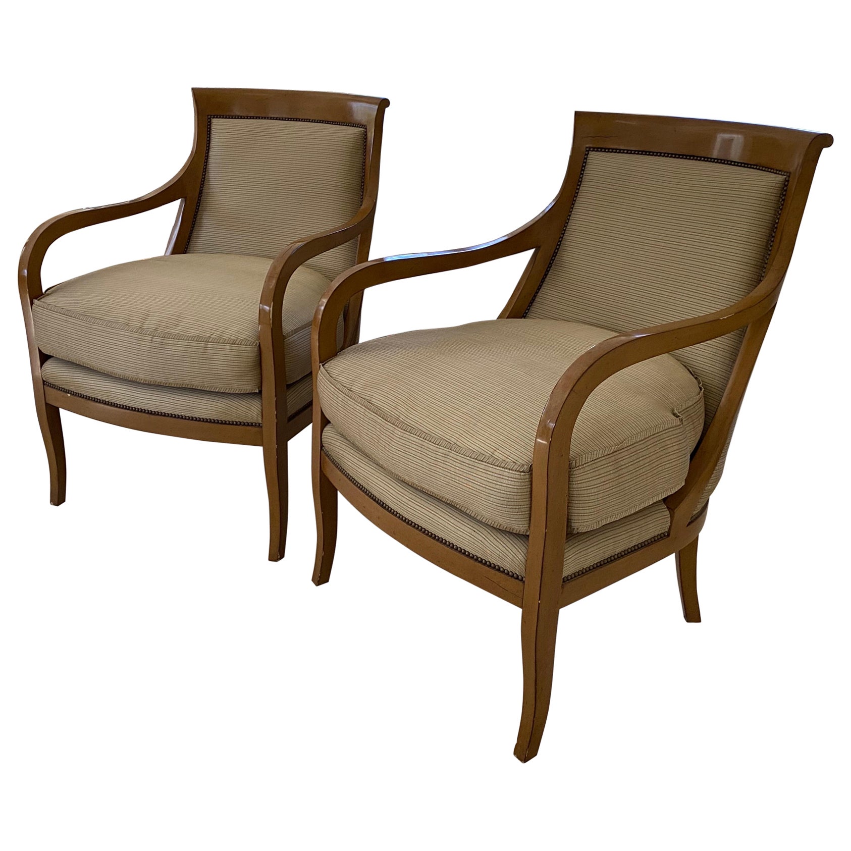 Pair of Nancy Corzine '2003 Napoleon Lounge' Chairs in Silk Fabric For Sale