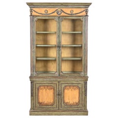 Contemporary Italianate Carved Painted Breakfront Bookcase Cabinet