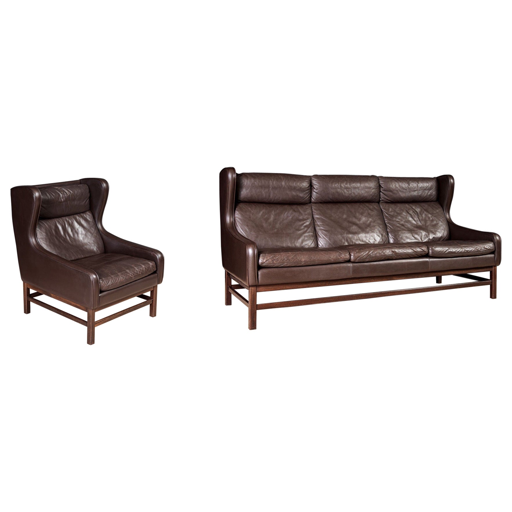 Danish Leather 3 Seater Sofa and Chair Set