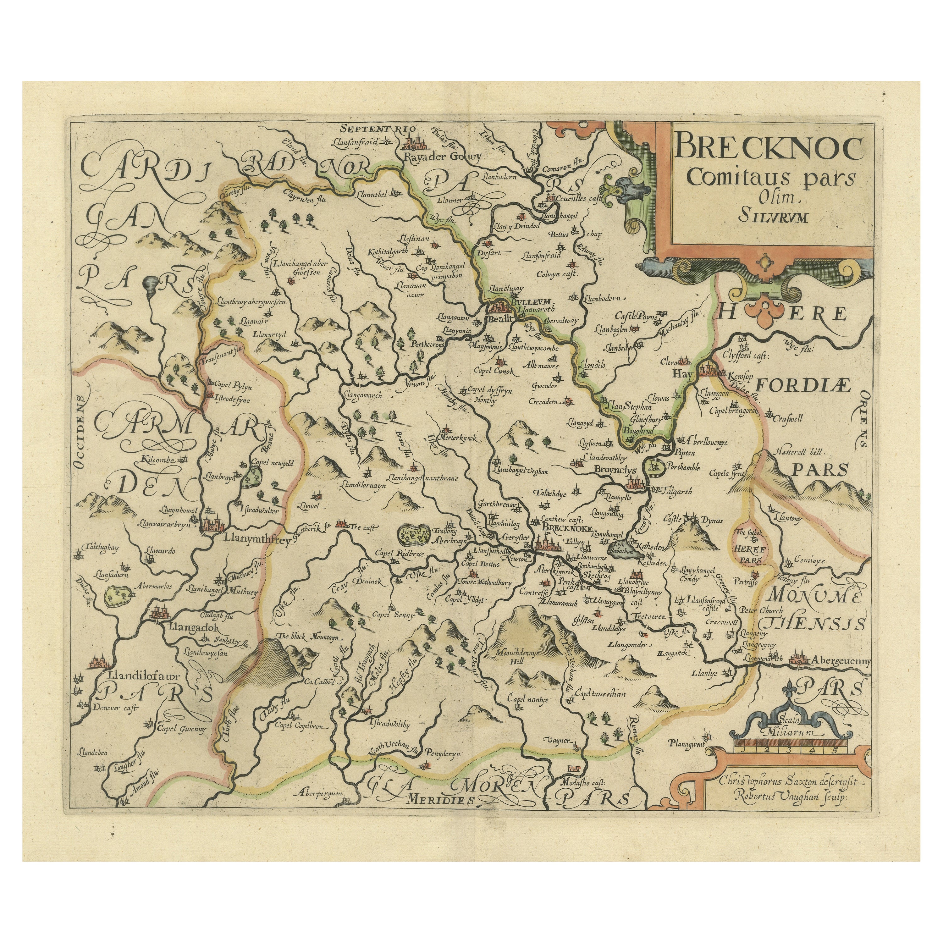 Original Antique Map of Brecknockshire, Wales For Sale