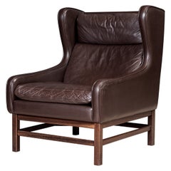 Danish Leather Wing-Back Lounge Chair