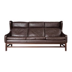 Retro Danish Leather 3 Seater Wing-Back Sofa
