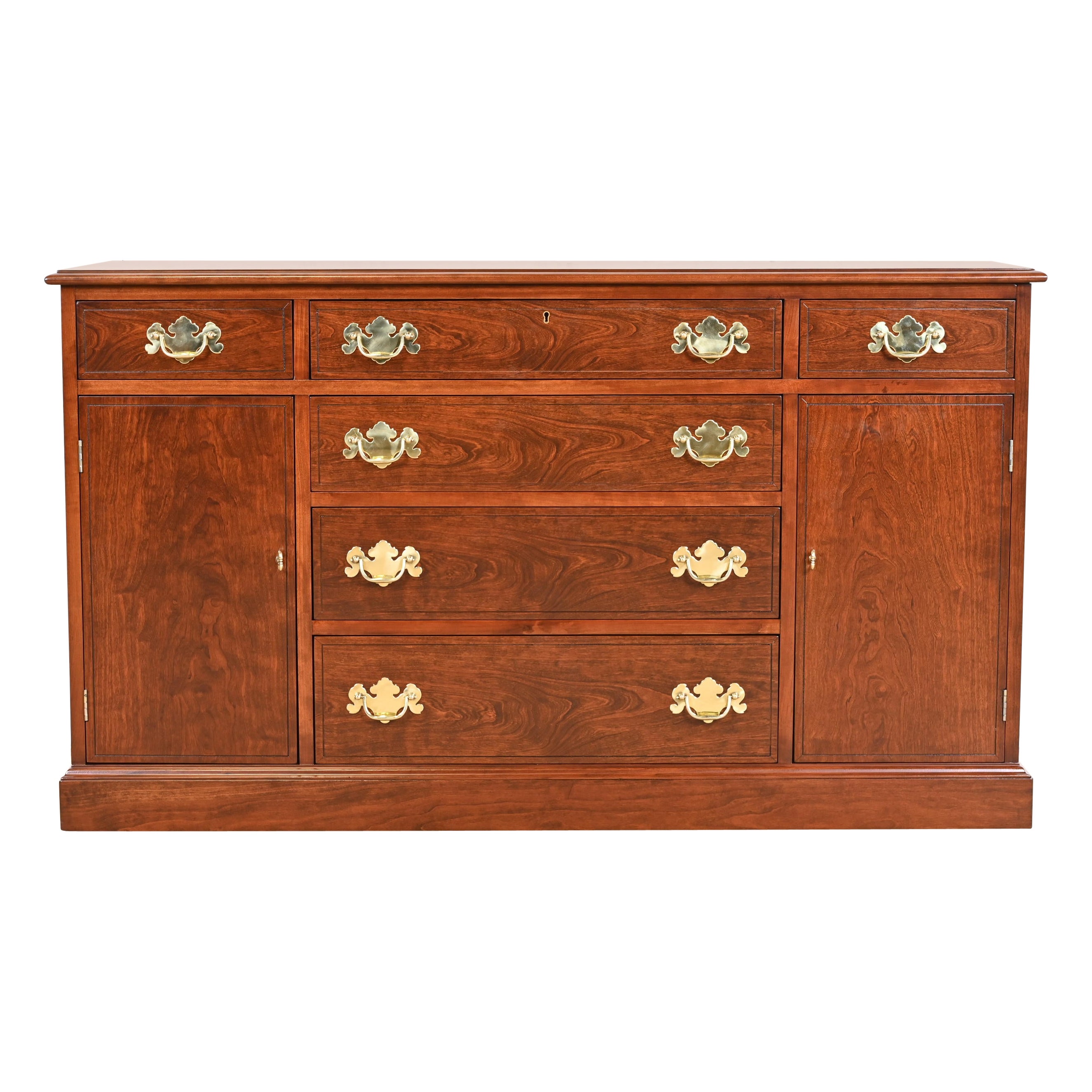 Henkel Harris Georgian Cherry Wood Sideboard or Bar Cabinet, Newly Refinished For Sale