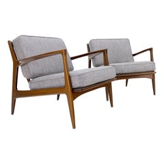 Paire de fauteuils de salon danois modernes du milieu du siècle dernier de Kofod Larsen Selig, rembourrés, NEUFS 