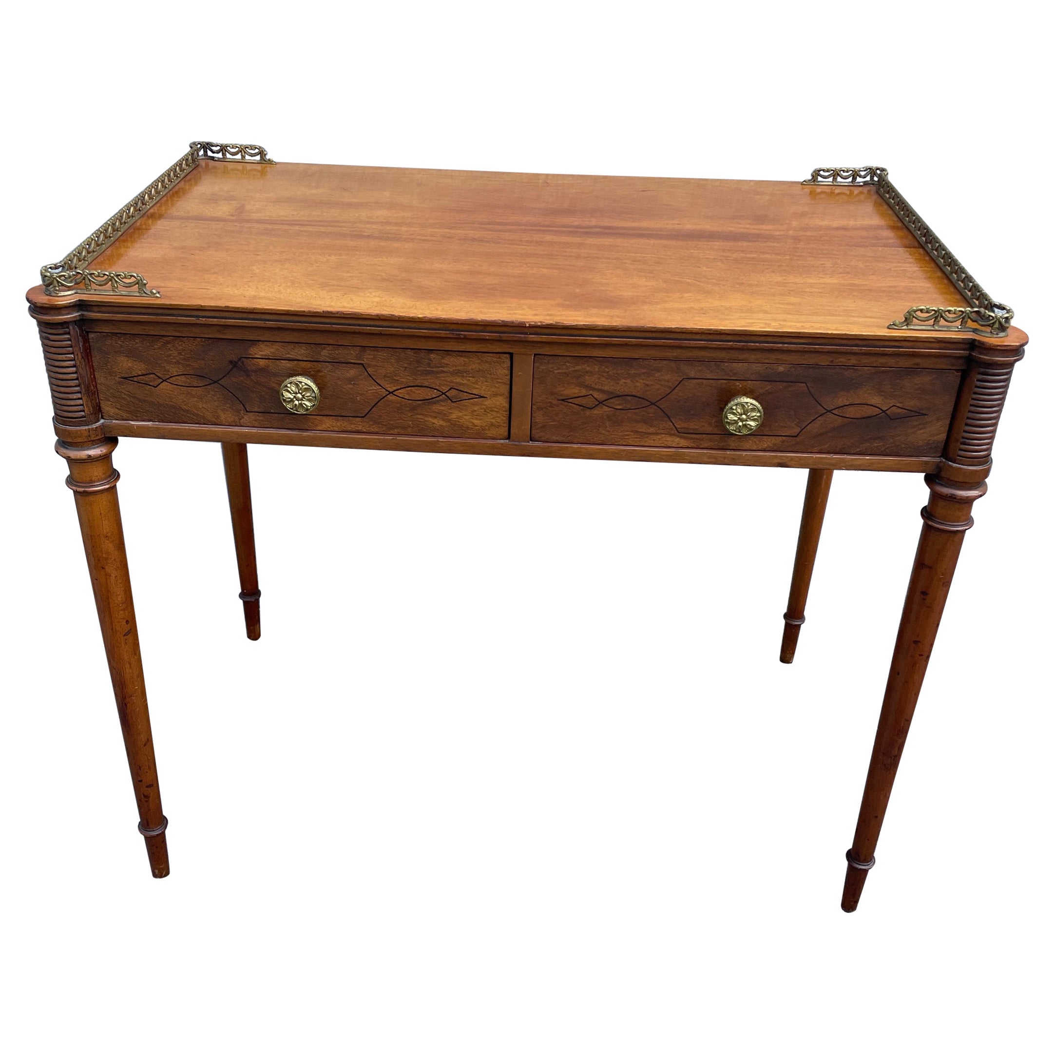 Vintage Regency Style Galleried Partners Desk / Server with Turret Corners For Sale