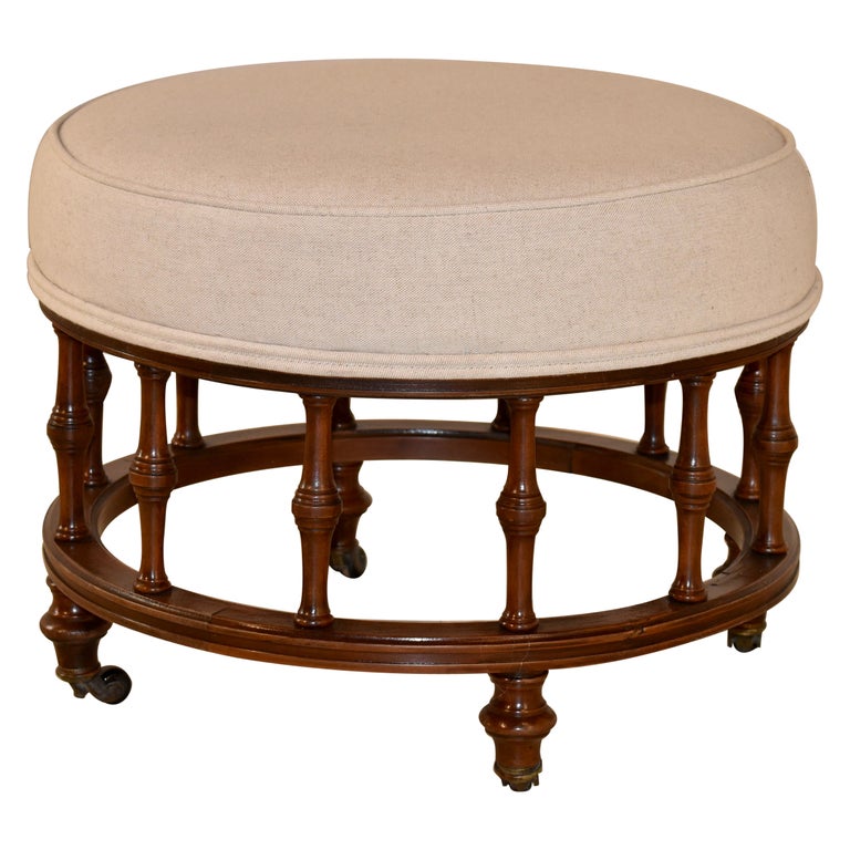 19th Century English Upholstered Round Stool For Sale at 1stDibs