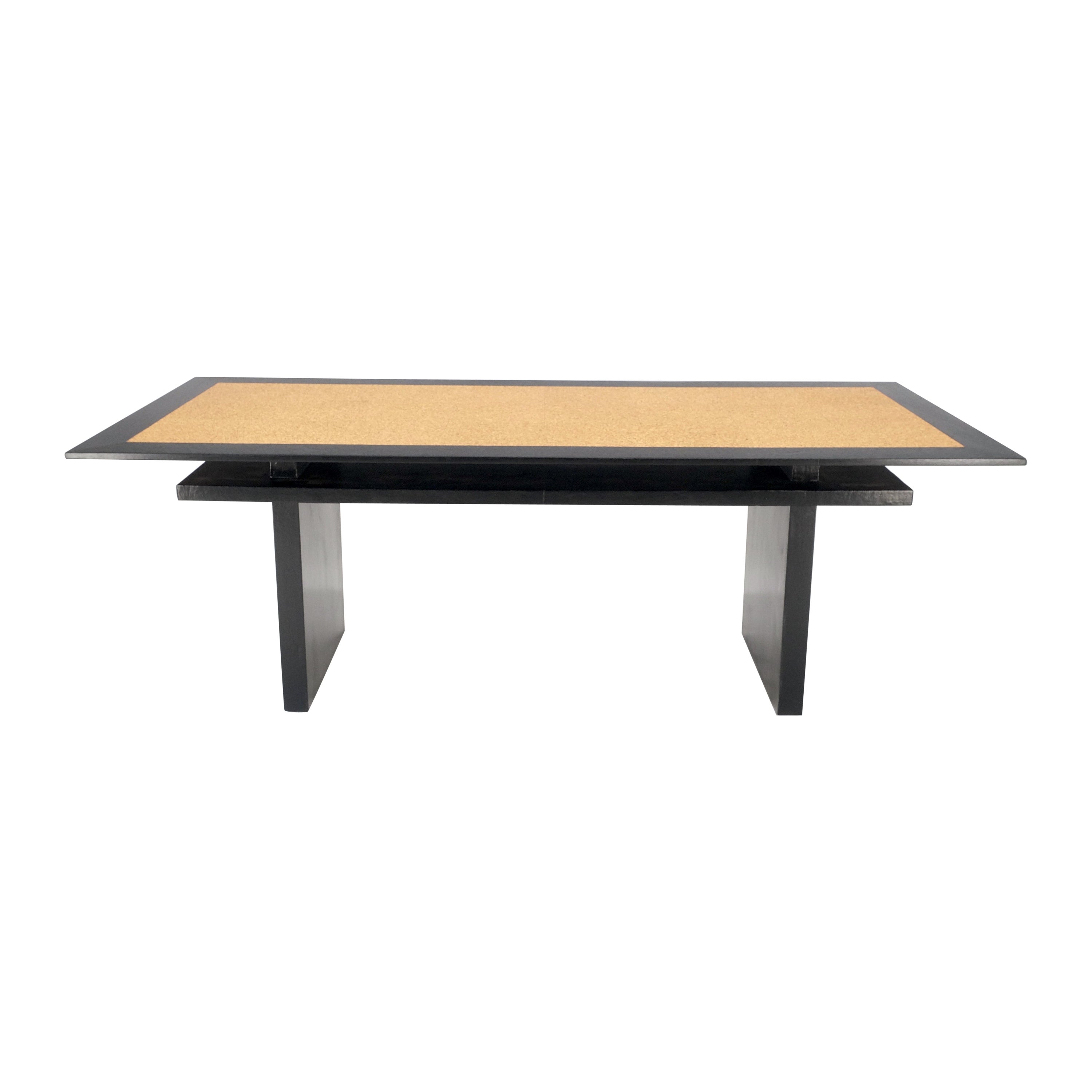 ebonisierter schwarzer Lack-Mahagoni-Schreibtisch mit schwebender Korkplatte