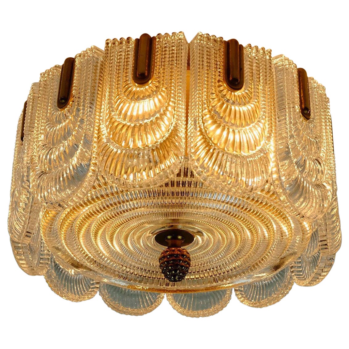 1960s Ceiling Lamp Ceiling Fixture Brass and Glass Hollywood Regency Style