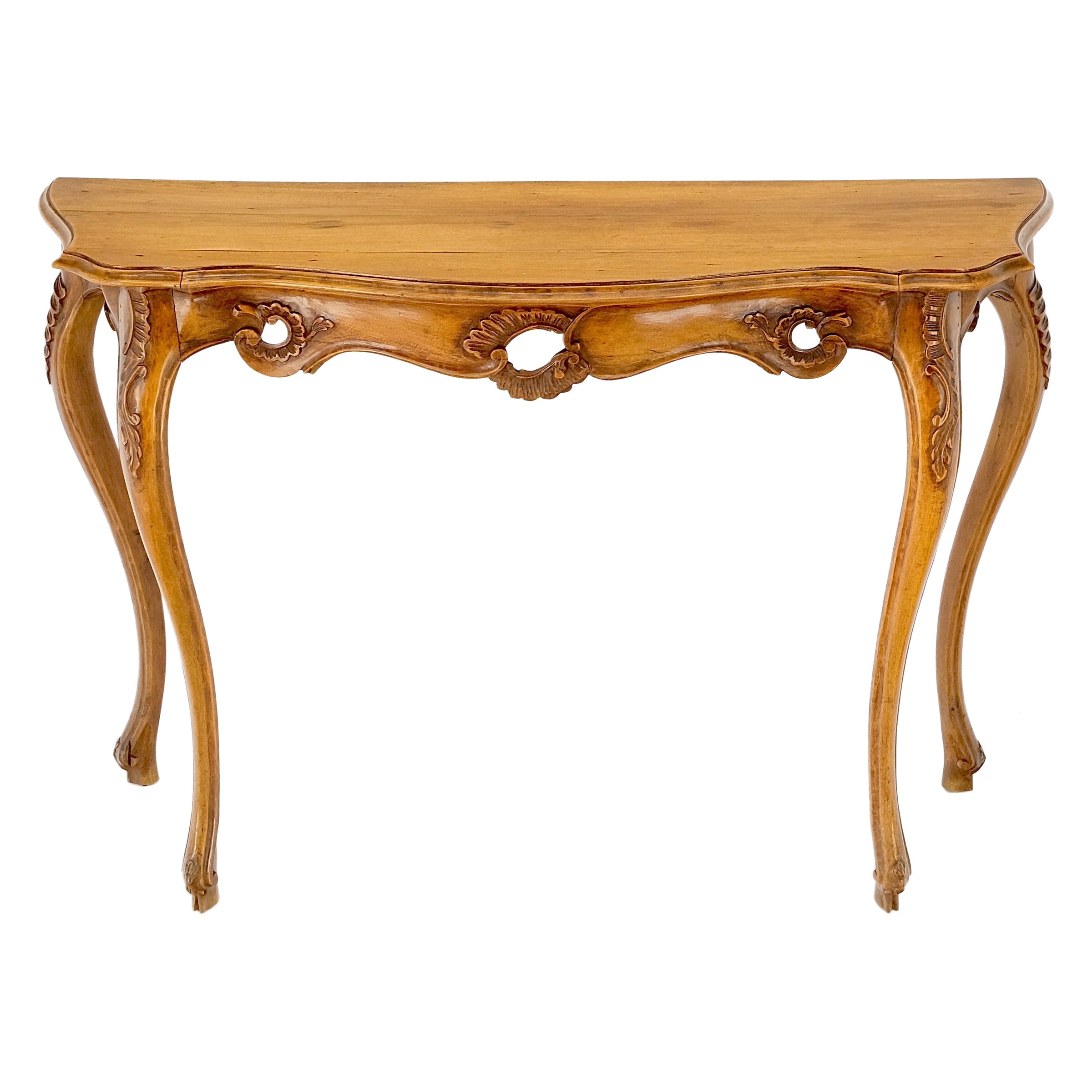 Carved Italian Demilune Console Table on Thin Legs Made in Italy For Sale