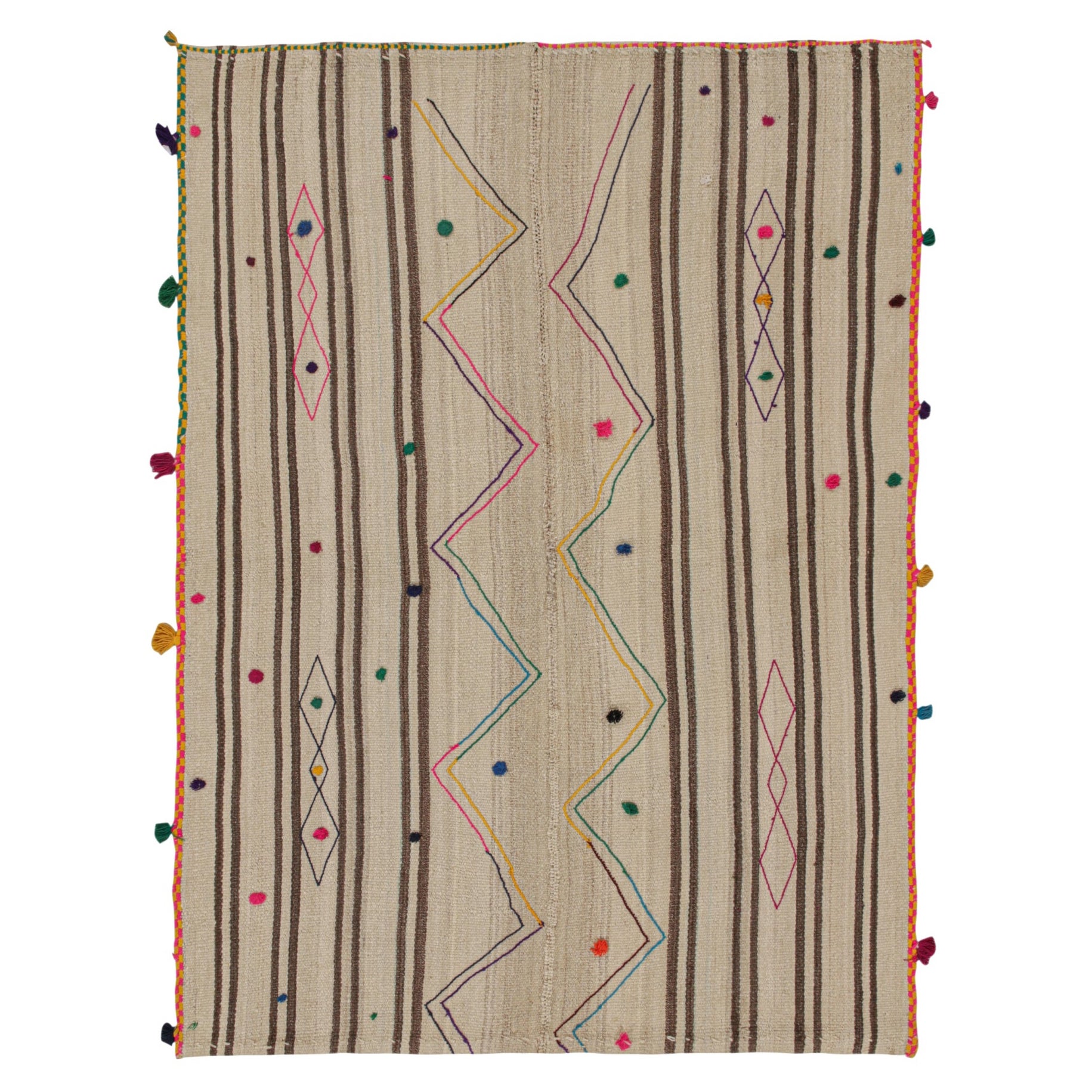 Vintage Persian Kilim in Beige and Brown Stripes by Rug & Kilim For Sale