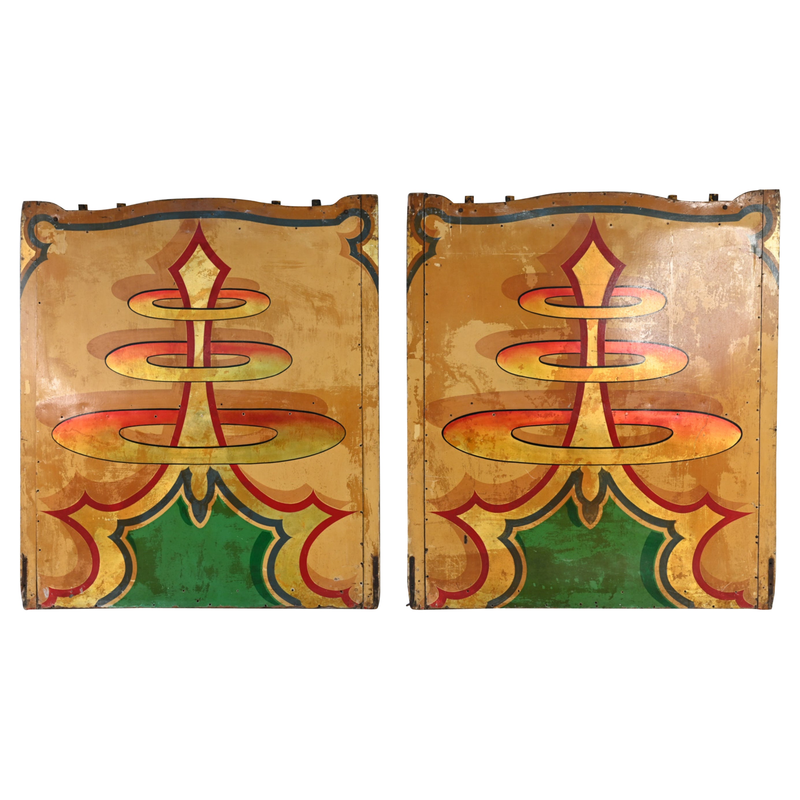 Pair of Hand Painted Early Carnival Rounding Boards For Sale