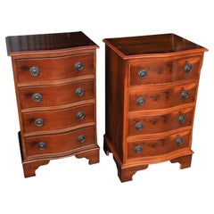 Pair of Yew Wood Serpentine Front Four Drawer Bedside Cabinets