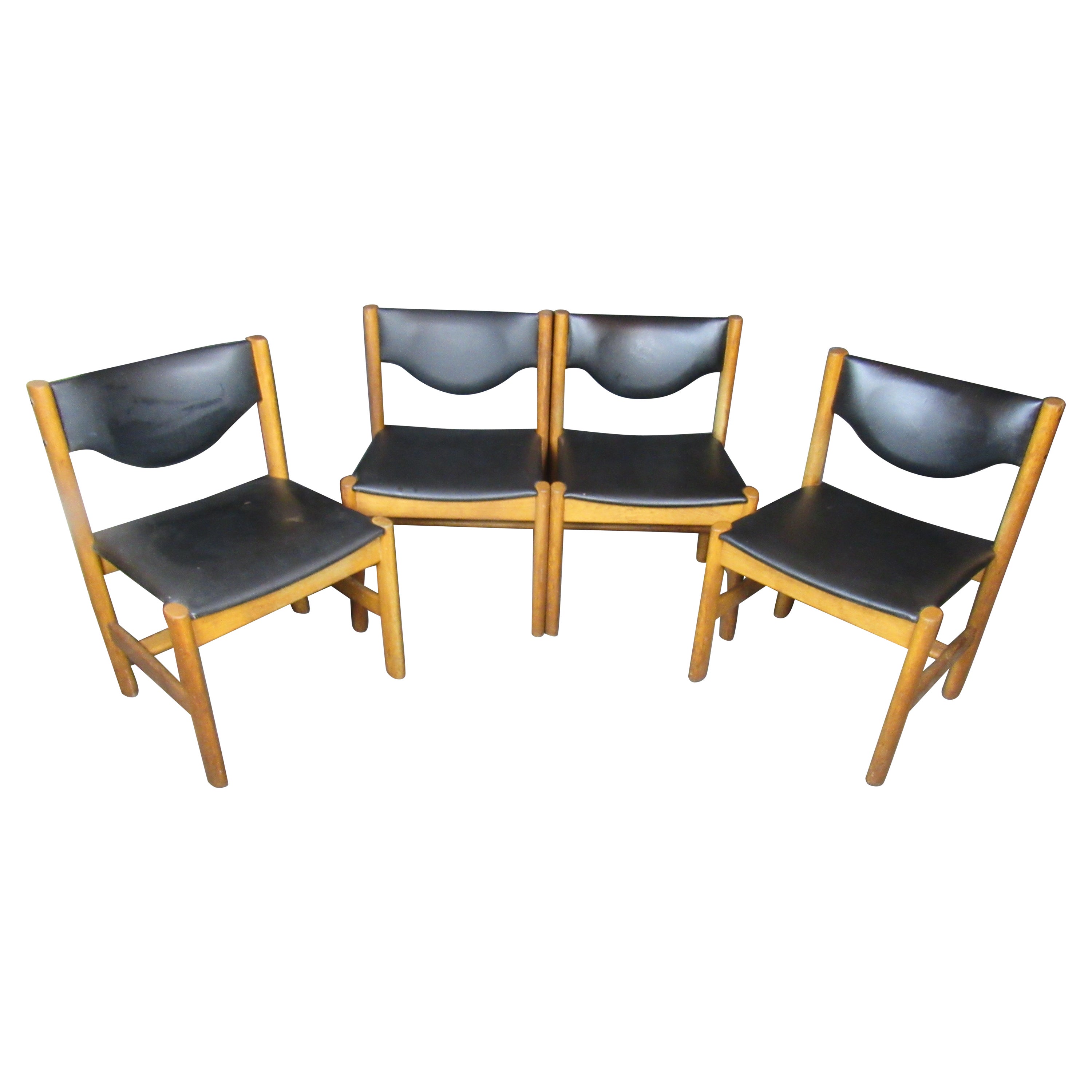 Set of 4 Midcentury Vintage Oak Chunky Dining Chairs For Sale