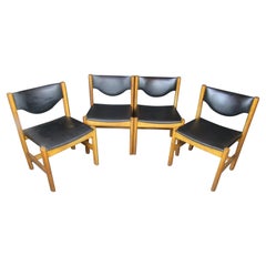 Set of 4 Midcentury Vintage Oak Chunky Dining Chairs