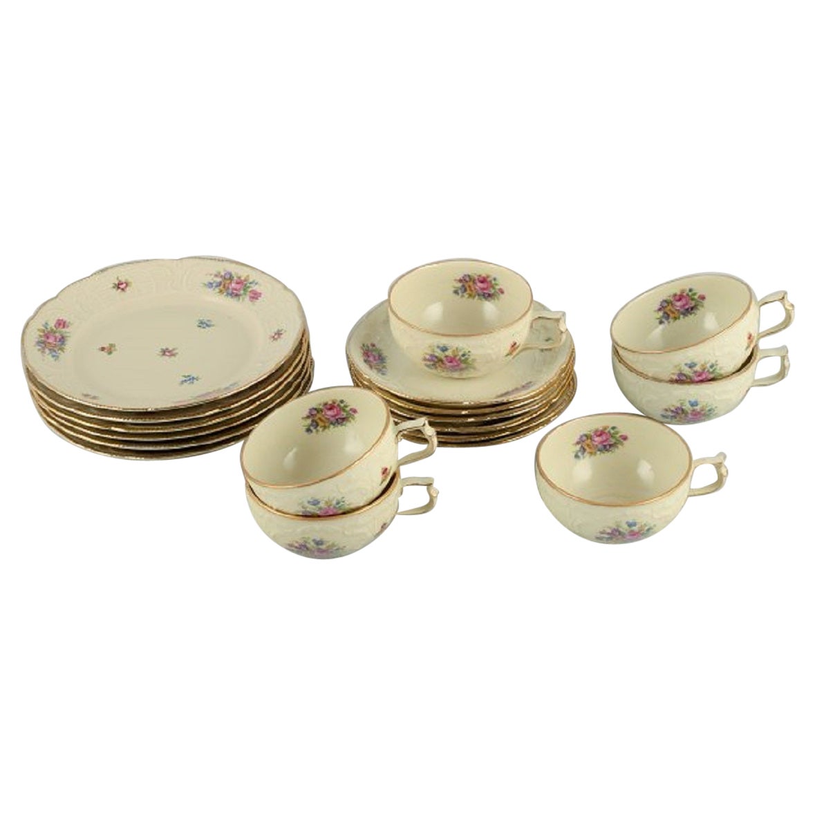 Rosenthal, Germany, "Sanssouci" Six Coffee Cups with Saucers and Cake Plates For Sale