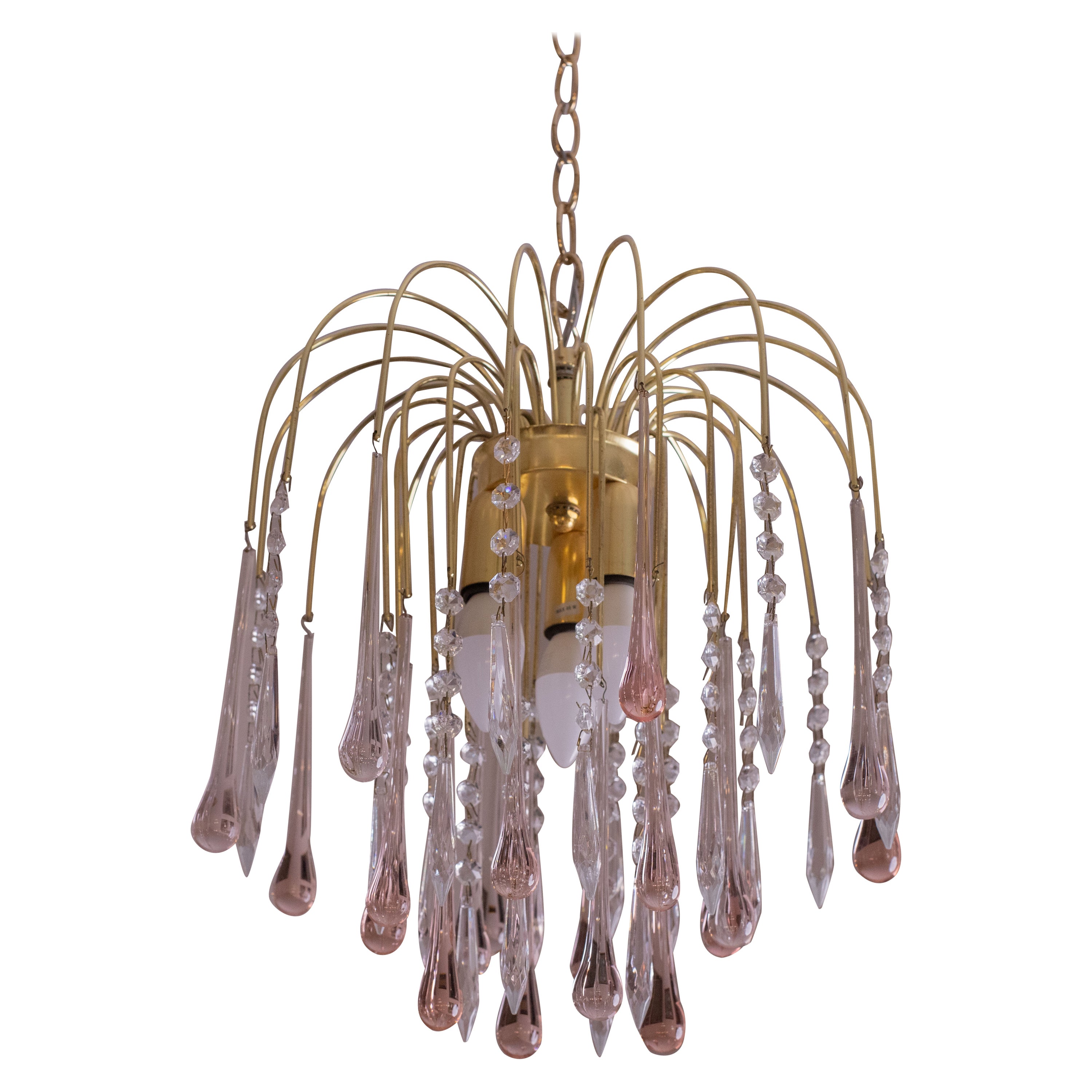 Lady Laly, Pink Drops Murano Chandelier, 1970s For Sale