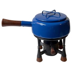 Retro Jens Harald Quistgaard Ihq Blue Kobenstyle Fondue Set, 1960s