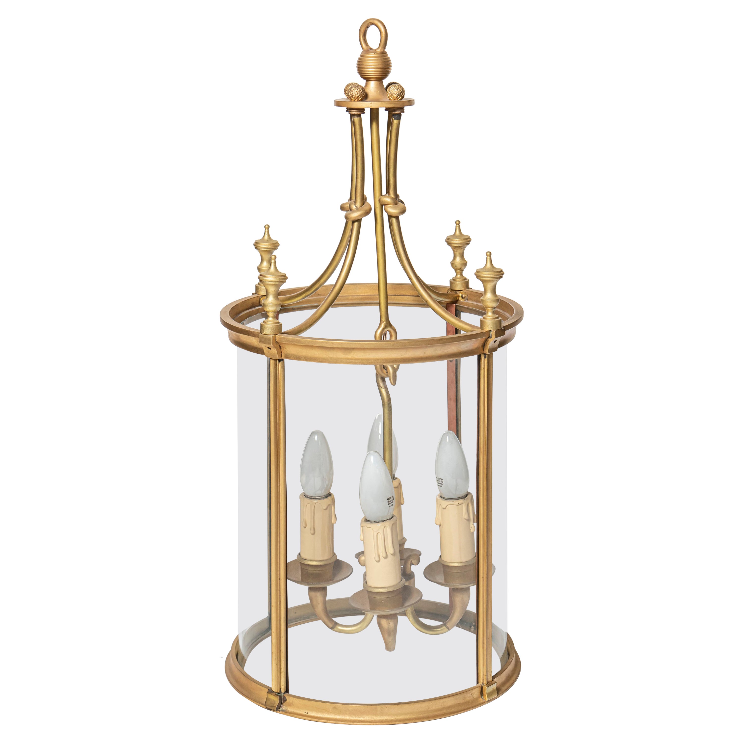Bronze and Curved Glass Lantern, France, circa 1930 For Sale