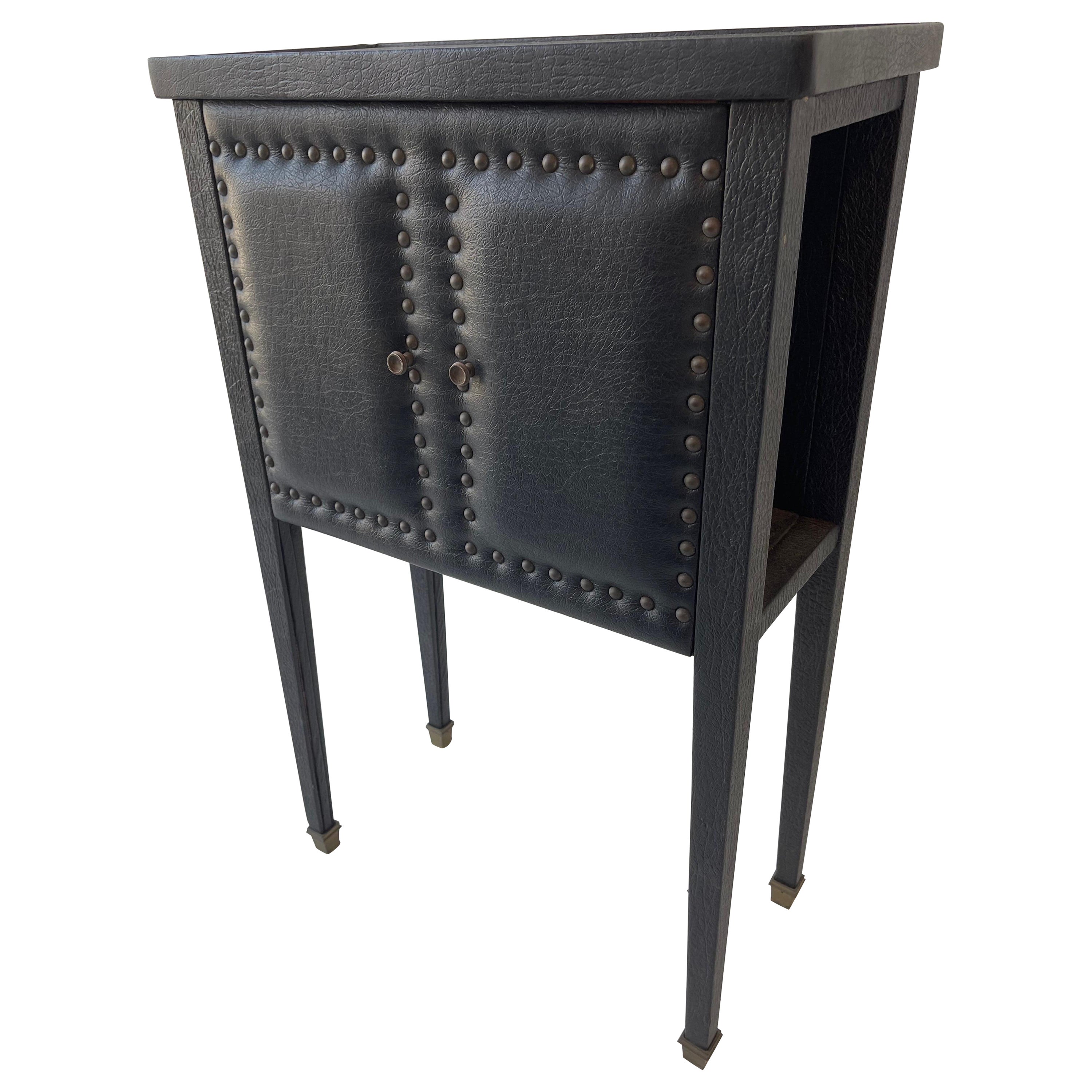Jacques Adnet Style French Faux Leather Side Table, circa 1950 For Sale