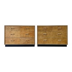 Pair Burl Dressers, Henredon Scene Two, Modern Burled Nightstands or Chests