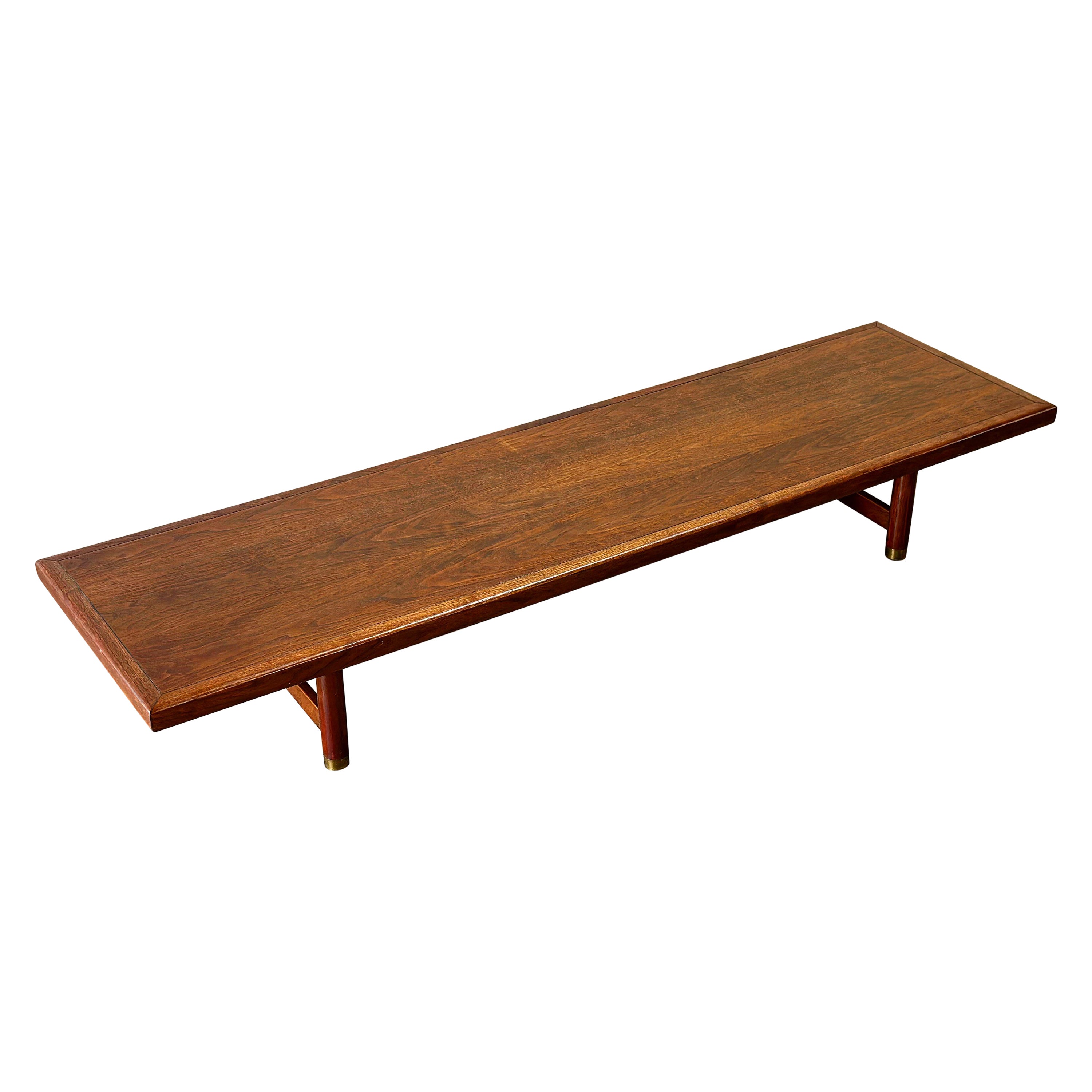 Midcentury Low Long Coffee Table or Bench, Walnut + Brass - Gordon's For Sale