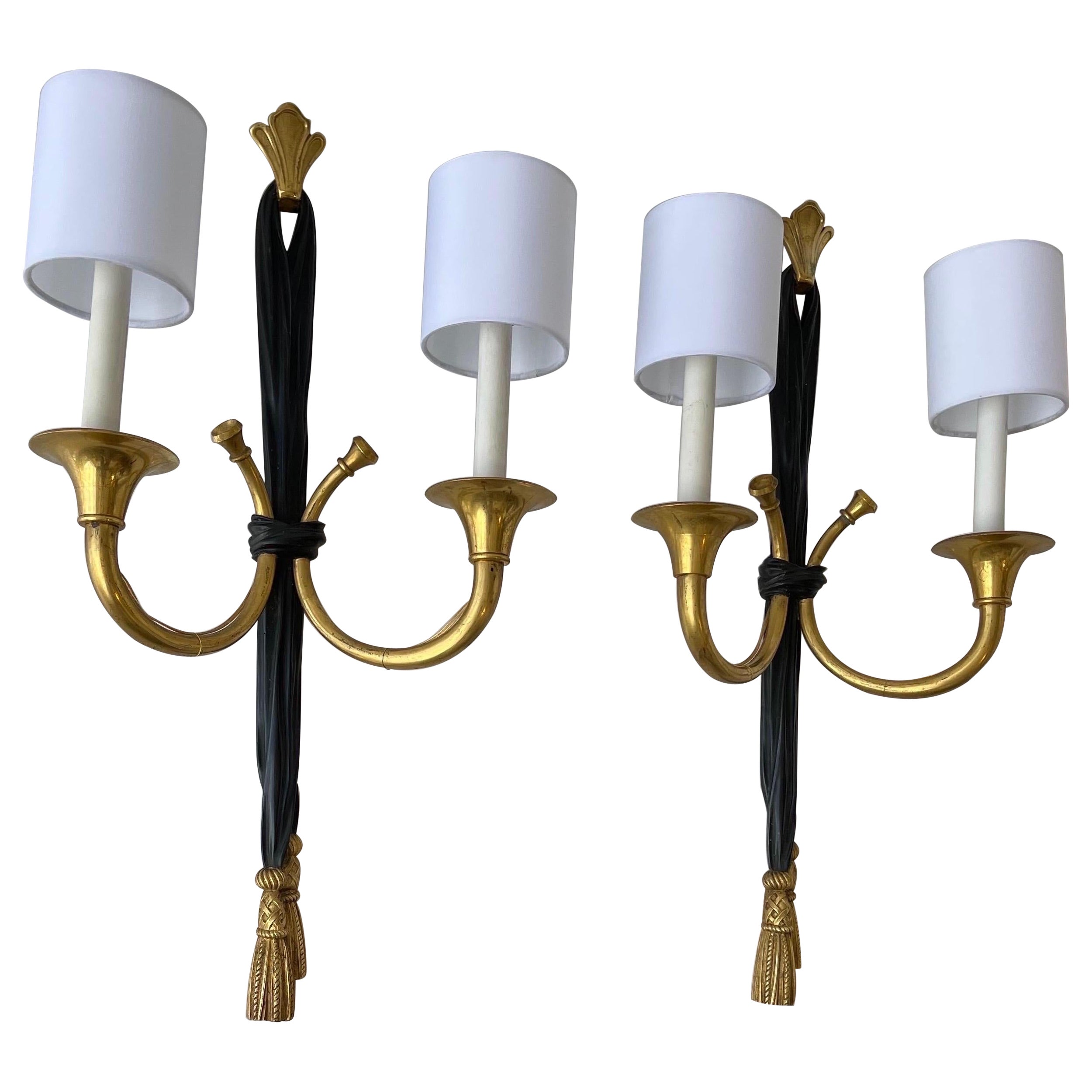 Pair of Neoclassical Bronze Sconces by Maison Delisle For Sale
