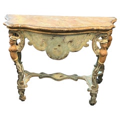 Console siciliana in stile eclettico di fine Ottocento in legno laccato