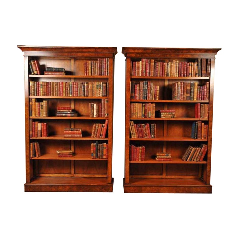 Pair Walnut Victorian Bookcases Open Book Case For Sale at 1stDibs