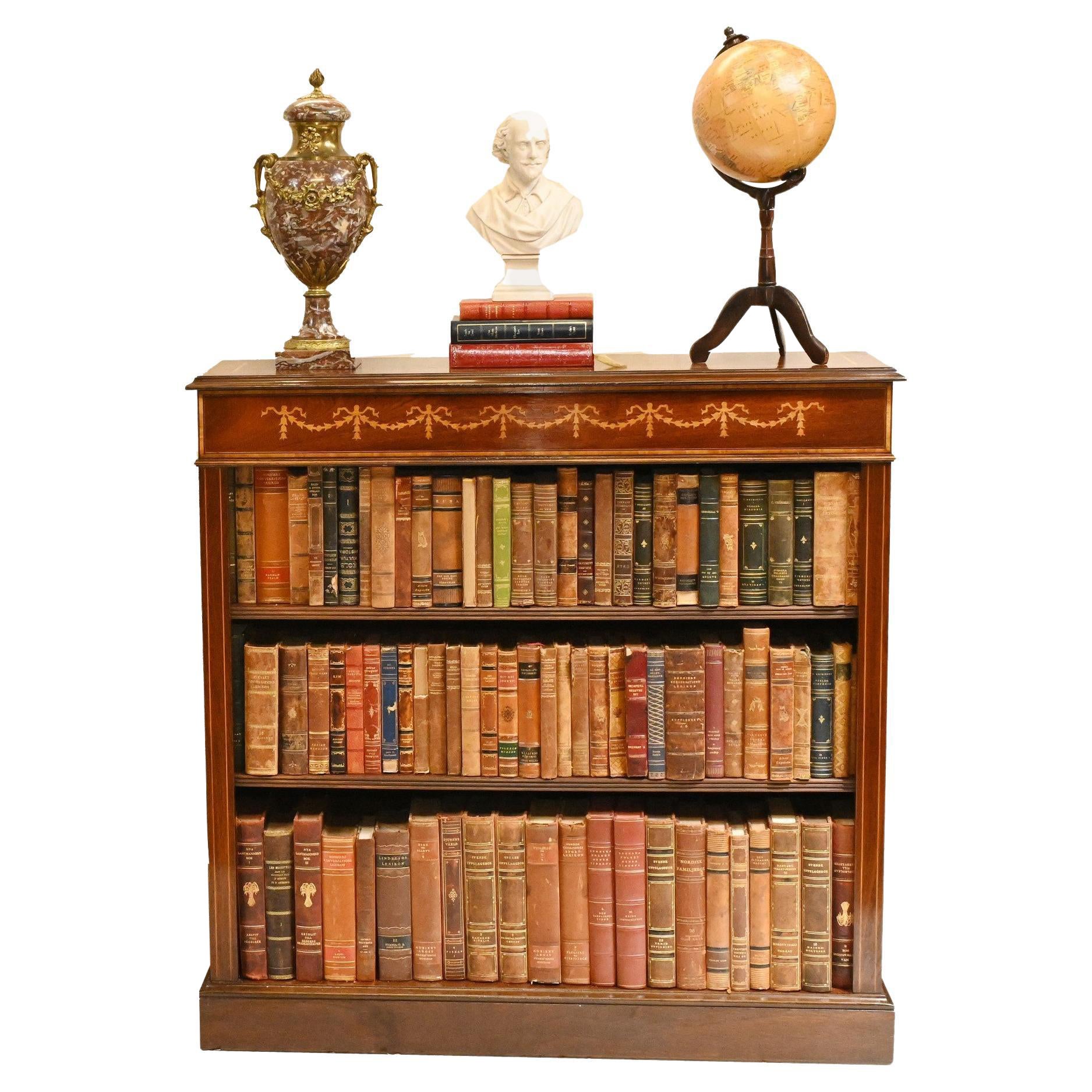 Regency Open Front Bookcase - Mahogany Sheraton Inlay For Sale