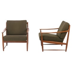 Danish Easy Chairs in Teak and Khaki Green, 1960s, Set of 2