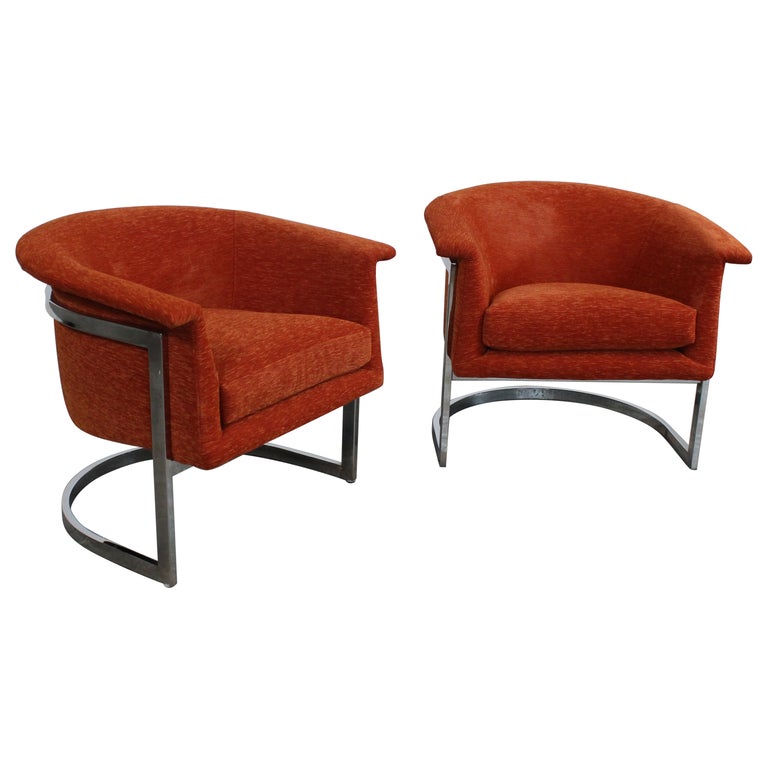 MidCentury Modern John Stuart Tufted Crushed Velvet Chrome Lounge