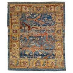 Modern Blue Revival Handmade Wool Rug with Allover Motif