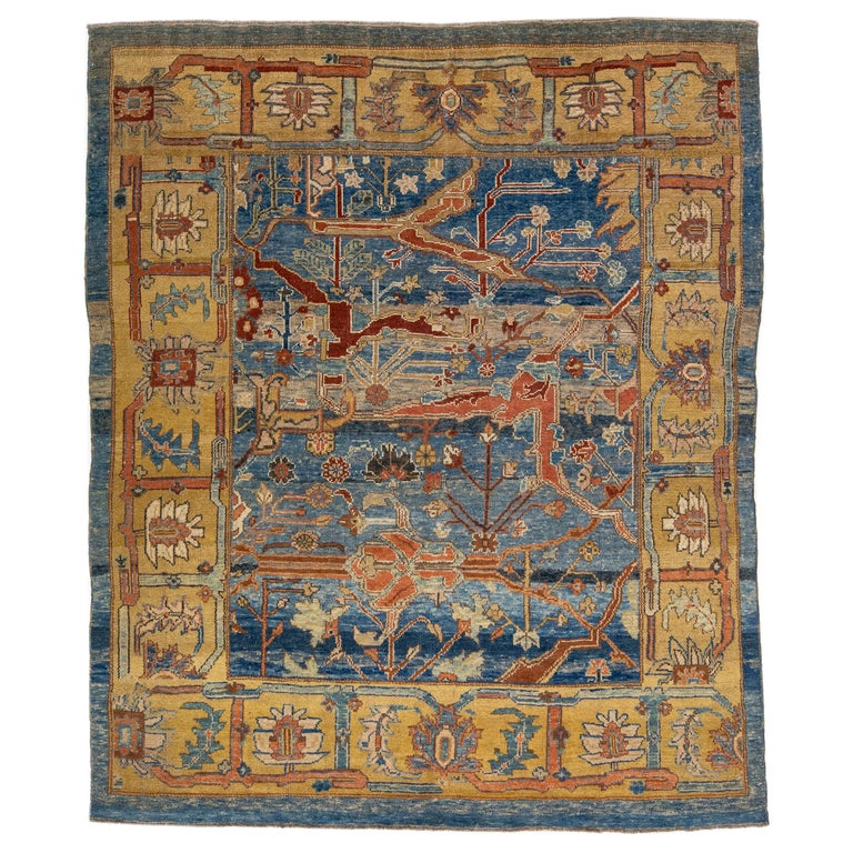 Modern Blue Revival Handmade Wool Rug with Allover Motif For Sale at