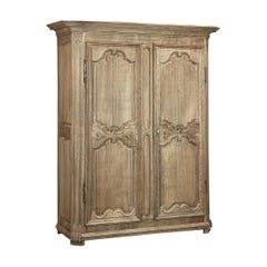 18th Century Country French Louis XIII Armoire in Stripped Oak