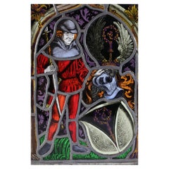 Antique Polychrome Stained Glass Panel in the Gothic Style