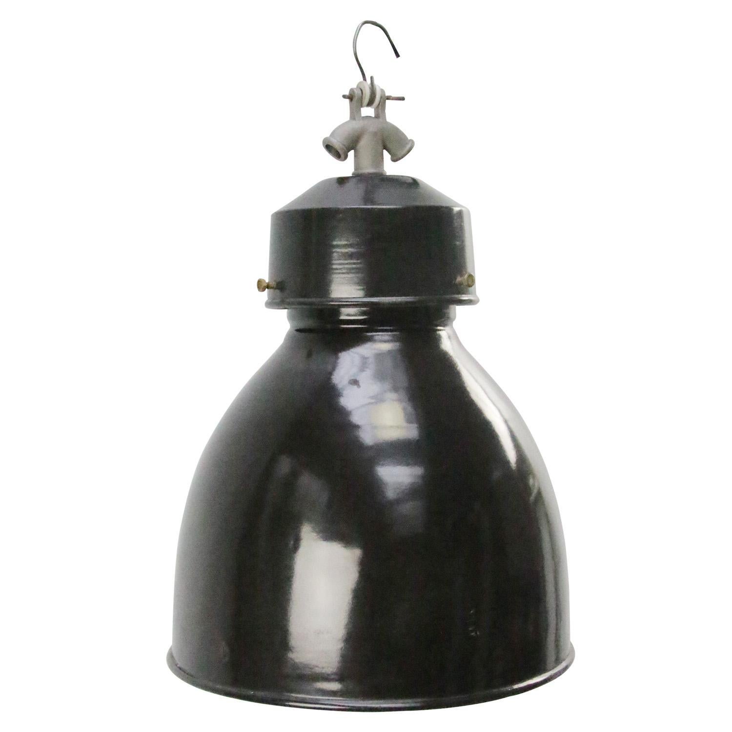 French Black Enamel Vintage Industrial Pendant Lights by GAL, France For Sale